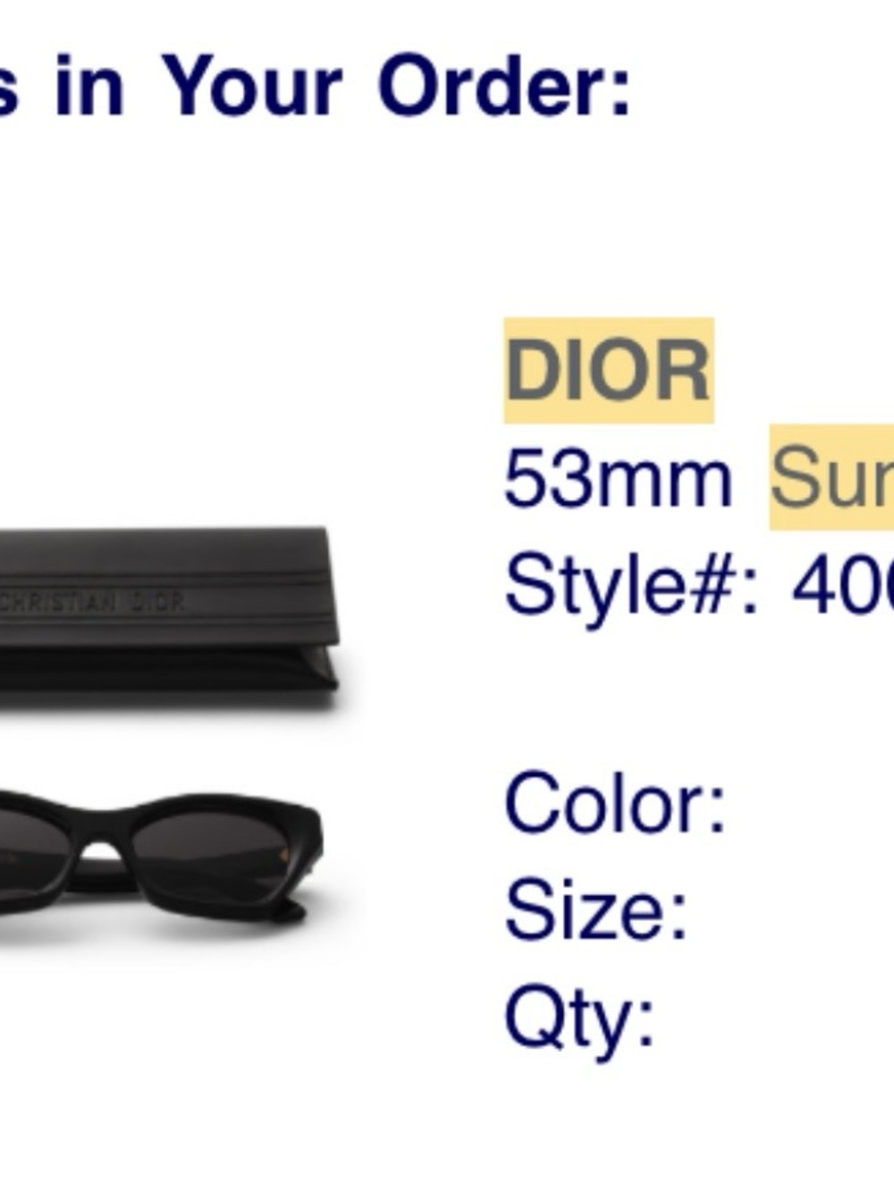 Dior Black Sunglasses with Matching Case - Picture 3 of 9